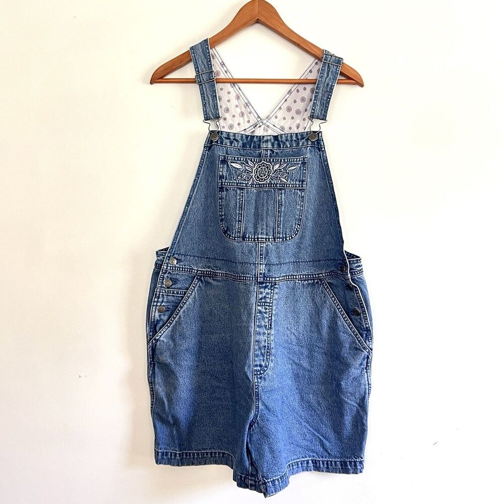Vintage Y2K Cherokee floral denim cottagecore embroidery denim Jean shortalls L